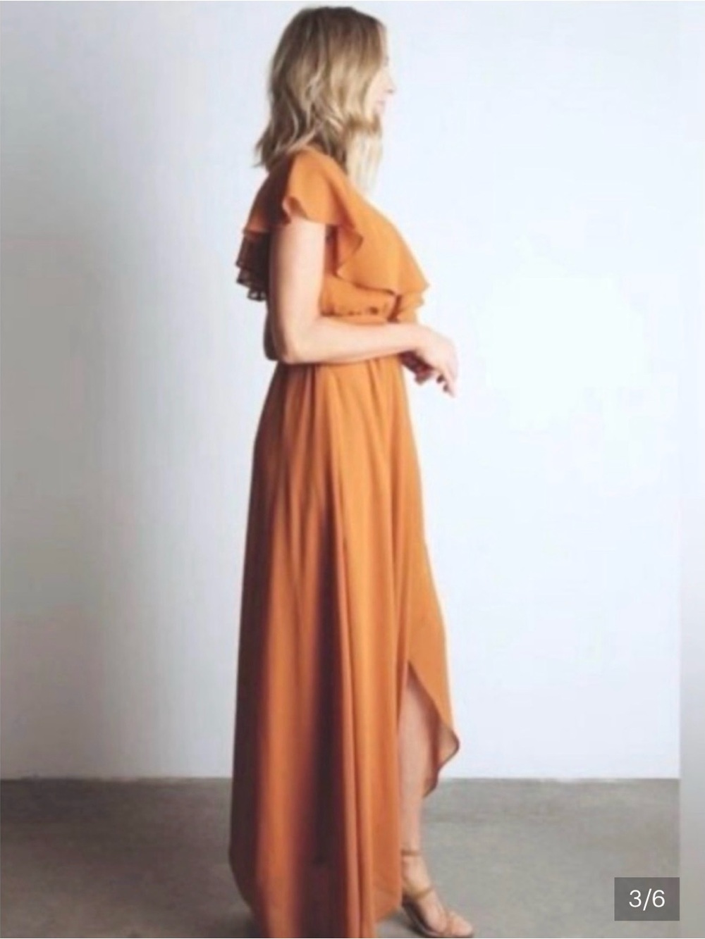 Baltic Born Katya Dress Ruffle V-Neck Maxi in Rust Orange XL - Picture 3 of 14